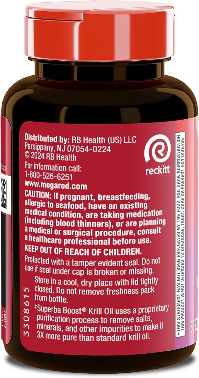 MegaRed Antarctic Krill Oil 750mg, Omega 3 Fatty Acid Supplement, Ultra Concentrate EPA & DHA Softgels, Antioxidant Astaxanthin, Heart Health Supplement with No Fish Oil Aftertaste, 80ct