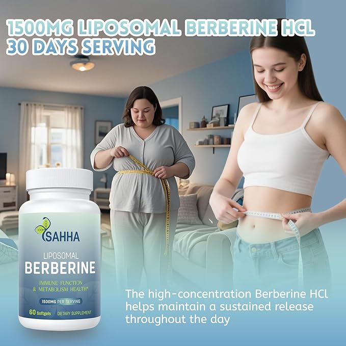 Sahha Liposomal Berberine HCL 1500mg High Bioavailability for Men and Women Overall Health Supplement（2 Pack）
