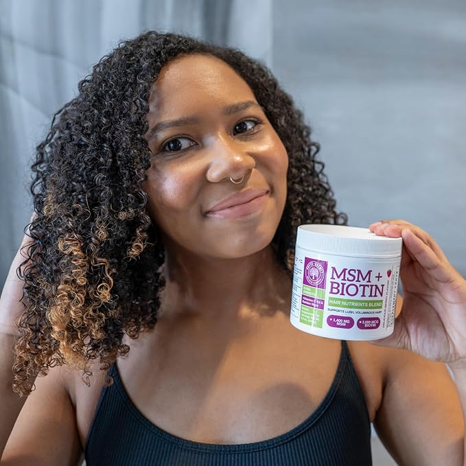 Qhemet Biologics MSM + Biotin Hair Nutrient Drink Mix - Vitamins Powder to Support Lush Volume - Bamboo Silica & Vitamins D3 + B12 for Hair Health - Jumpstart Your Hair Growth Journey (8.5 oz)
