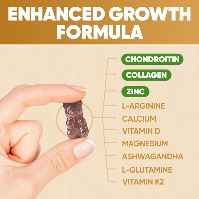 Height Growth Increase Vitamin Gummies, Calcium, Magnesium, Zinc, Ashwagandha, Glucosamine Grow Tall Supplement, Multivitamin for Kids, Teens, Adults
