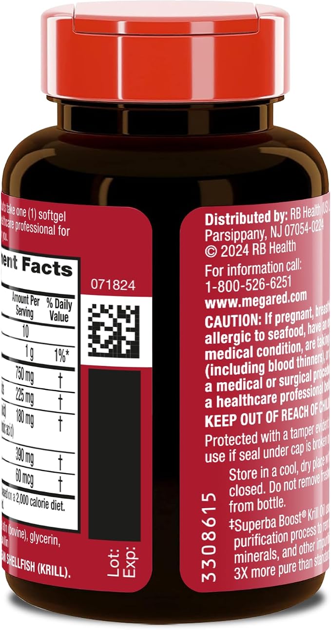 MegaRed Antarctic Krill Oil 750mg, Omega 3 Fatty Acid Supplement, Ultra Concentrate EPA & DHA Softgels, Antioxidant Astaxanthin, Heart Health Supplement with No Fish Oil Aftertaste, 80ct