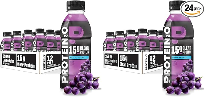 Protein2o 2-in-1 Clear Whey Protein & Electrolyte Beverage, 15g Protein, Gluten-Free, 16.9 fl oz Bottles, Grape (Pack of 24)