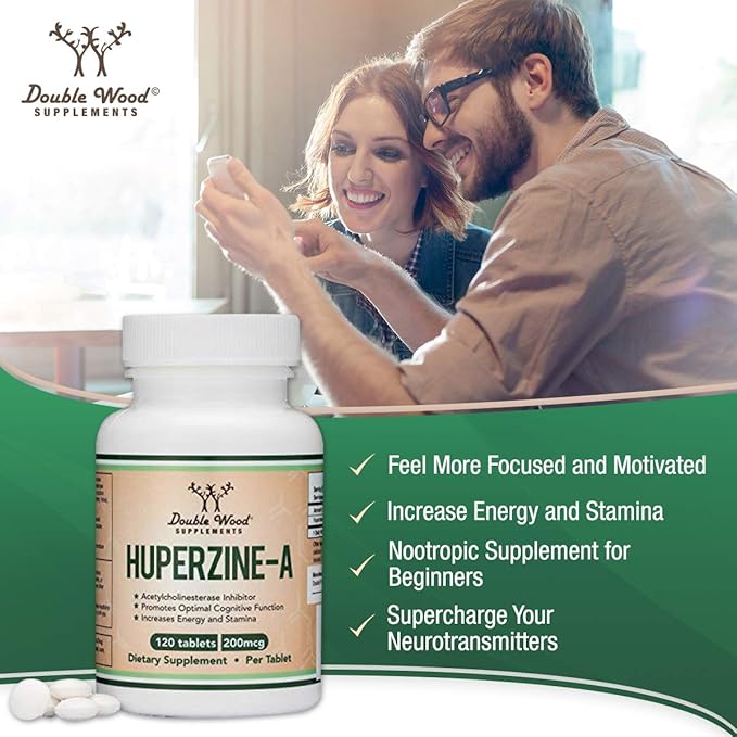 Huperzine A 200mcg (Third Party Tested) 120 Tablets, Brain Supplement to Promote Acetylcholine (Acetylcholinesterase Inhibitor) - Supports Memory and Focus by Double Wood (Pack of 2)