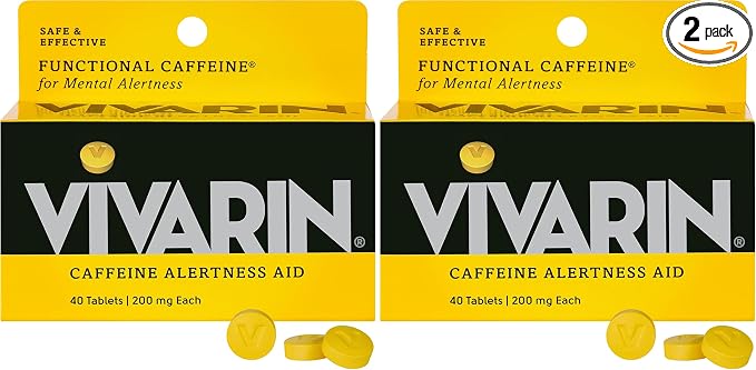 Vivarin, Caffeine Pills, 200mg Caffeine per Dose, Safely and Effectively Helps You Stay Awake, No Sugar, Calories or Hidden Ingredients, Energy Supplement, 40 Tablets (Pack of 2)