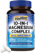 Vitalibre 10 in 1 Magnesium Complex, 420mg Elemental Magnesium | Ultra Strength, Max Absorption | Chelated Magnesium Supplement for Nerves, Bone & Heart Health | Non-GMO, 90 Vegan Capsules