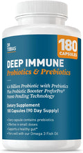 Dr. Tobias Deep Immune Probiotics & Prebiotics - Dual Action Digestion & Immune Support with PreforPro Prebiotics & Spore Forming Probiotics for Women & Men - 180 Capsules (90 Servings)