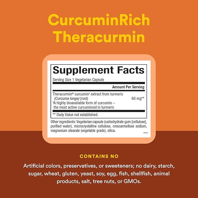 Natural Factors, CurcuminRich Double Strength Theracurmin, 60 mg, Just 1 Capsule Daily, Formulated for Superior Absorption, 60 Count (Pack of 1)