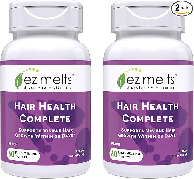 EZ Melts Hair Health Complete - Hair Supplement to Support Strength & Growth - Includes AnaGain Nu, Biotin, Apigenin, Bambo Silica & More - 120 Sublingual Tablets (60 Servings)