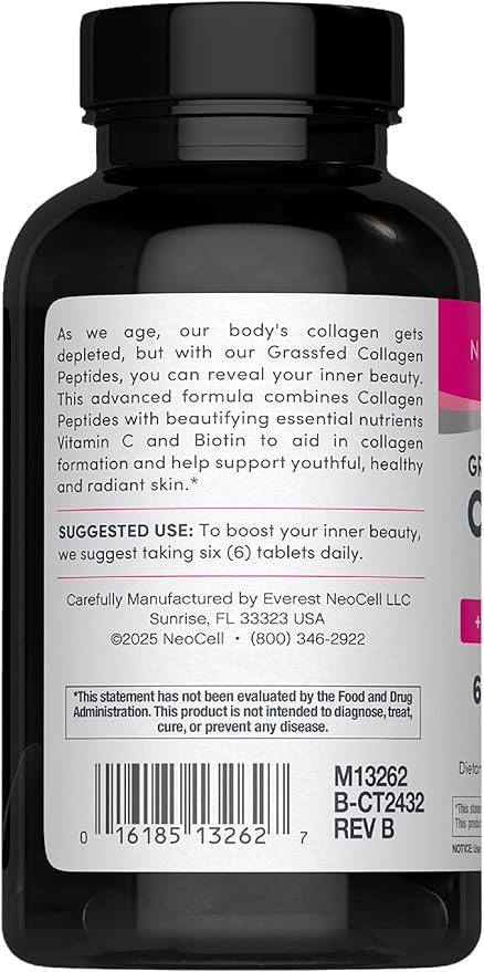NeoCell Collagen Peptides Pills | 270 Caplets | with Vitamin C and Biotin | Grass Fed Bovine | Hair, Skin, & Nails | for Women and Men