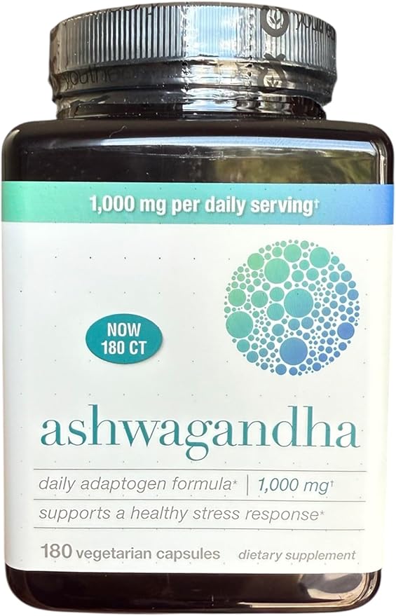 Organic Ashwagandha Daily Adaptogen Formula, 1000mg, 180 Vegetarian Capsules, Stress Support Supplement with KSM-66, Enhanced with Ginger Extract