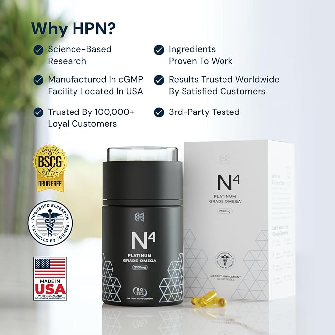 HPN N(4) Icelandic Omega-3 Fish Oil, 3,000 mg DHA & EPA | Increase Muscle Growth, Joint, and Brain Health | No Heavy Metals or Toxins | 90 Softgel Capsules