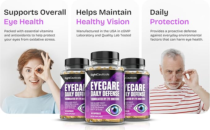 Eyecare Daily Defense Eye Vitamin Doctor Formulated with Lutein, Zeaxanthin, Astaxanthin, Made in The USA, Dairy & Soy Free, Non-GMO, Gluten Free, Vegan