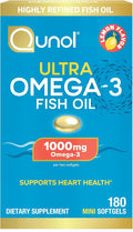 Qunol Fish Oil Omega 3 Mini Softgels, 1000mg Omega 3 EPA + DHA, Ultra Pure Supplements, Heart Health Support, Lemon Flavor, Easy to Swallow Minis, 3 Month Supply, 180 Count