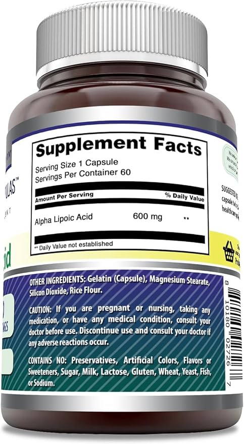 Amazing Formulas Alpha Lipoic Acid | 600 Mg Per Serving Supplement | Capsules | Non-GMO | Gluten Free | Made in USA (60 | 2 Pack)