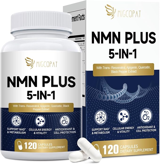 NMN Supplement 1000mg – NMNH Alternative 5-in-1 NAD Supplement w/Resveratrol, Apigenin, Quercetin & Black Pepper – Supports Cellular Energy, Healthy Aging & Longevity – 120 Veggie Capsules