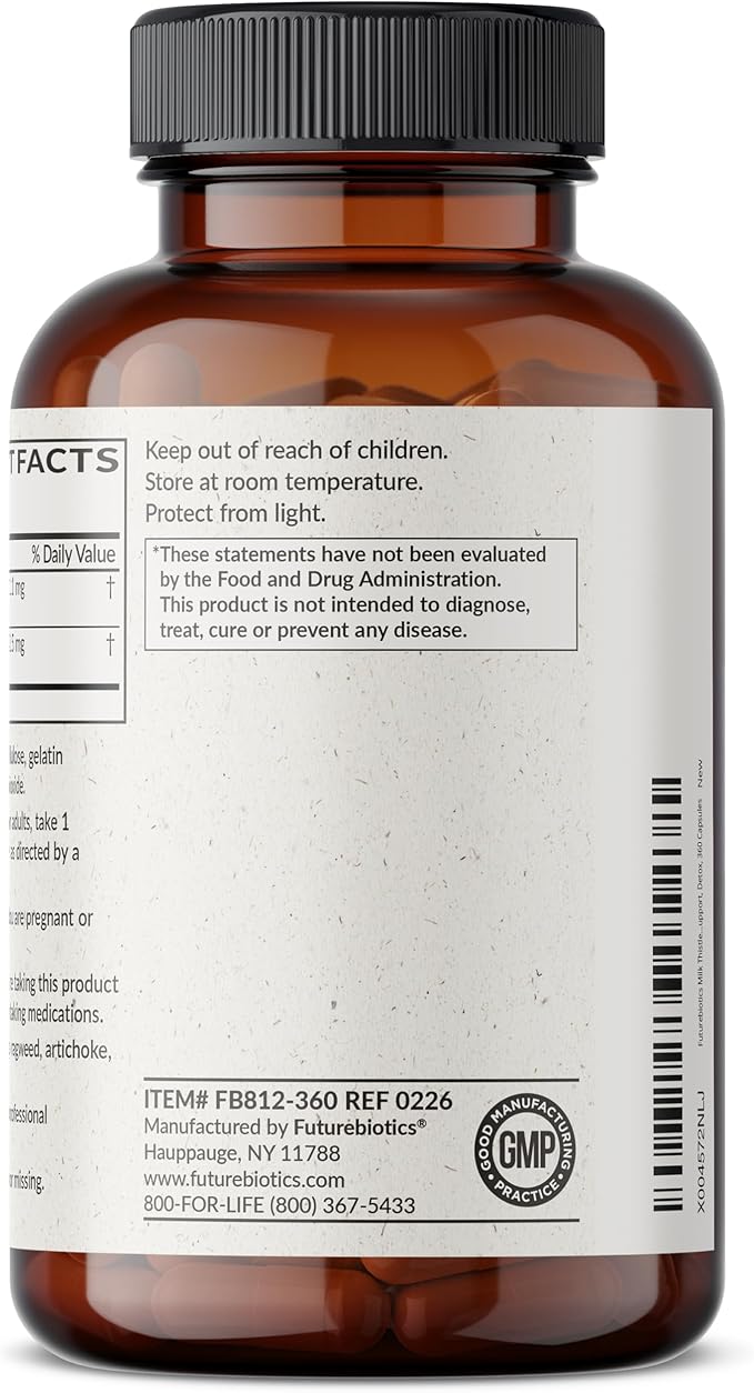 Futurebiotics Milk Thistle Silymarin Marianum & Dandelion Extract Liver Health Support, Antioxidant Support, Detox, 360 Capsules