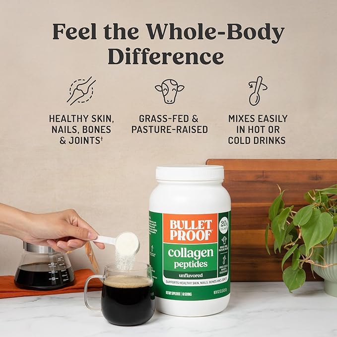 Bulletproof Unflavored Collagen Peptides Powder, 42.3 Ounces, Grass-Fed Collagen Protein and Amino Acids for Skin, Bones and Joints