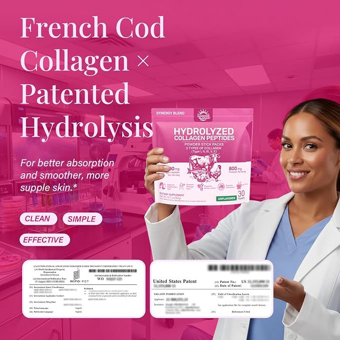 Multi Collagen Peptides Powder - 10g Hydrolyzed Collagen Peptides Type I, II, III, V & X with Biotin, Hyaluronic Acid & Prebiotics, Support Hair, Skin, Nail, Bone & Digestive Health, Non-GMO丨30 Sticks
