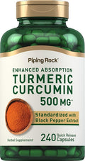 Piping Rock Turmeric Curcumin Supplement | 240 Capsules | with Black Pepper Extract | Standardized Complex | Non-GMO, Gluten Free