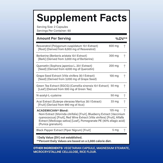 Resveratrol Berberine Supplement Quercetin Capsule with Bromelain Grape Seed Extract Capsules - 120 Count