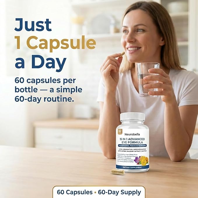 Neurobella Eye Formula - Neurobella 15 in 1 Advanced Eye Formula with All 3 Carotenoids, Lutein & Zeaxanthin, Bilberry Extract and Saffron, 60 Capsules