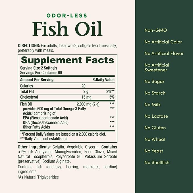 Nature's Bounty Fish Oil, Supports Heart Health, Dietary Supplement, 300mg Omega-3, 120 Coated Softgels