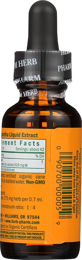 Herb Pharm Ashwagandha Liquid Extract: Organic, Calming Ayurvedic Adaptogen, Stress Support Supplement | Fast-Absorbing & Sugar-Free Ashwagandha Tincture | Up to 3 Week Supply, 1 oz*