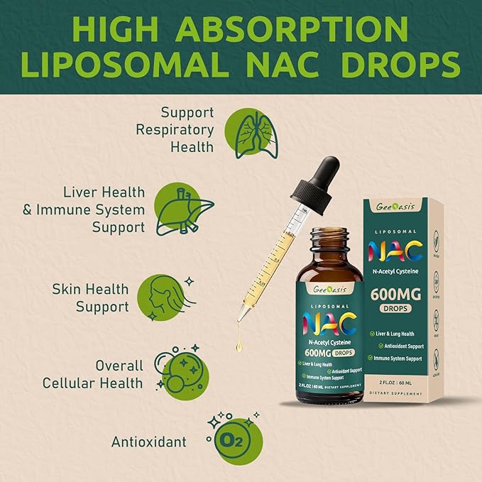 Liposomal Liquid NAC Supplement N-Acetyl Cysteine Drops, N Acetyl Cysteine 600 mg with Quercetin & Zinc for Adults & Kids, Liver & Lung Support, Antioxidant, Immune & Skin Health, 2 Fl Oz