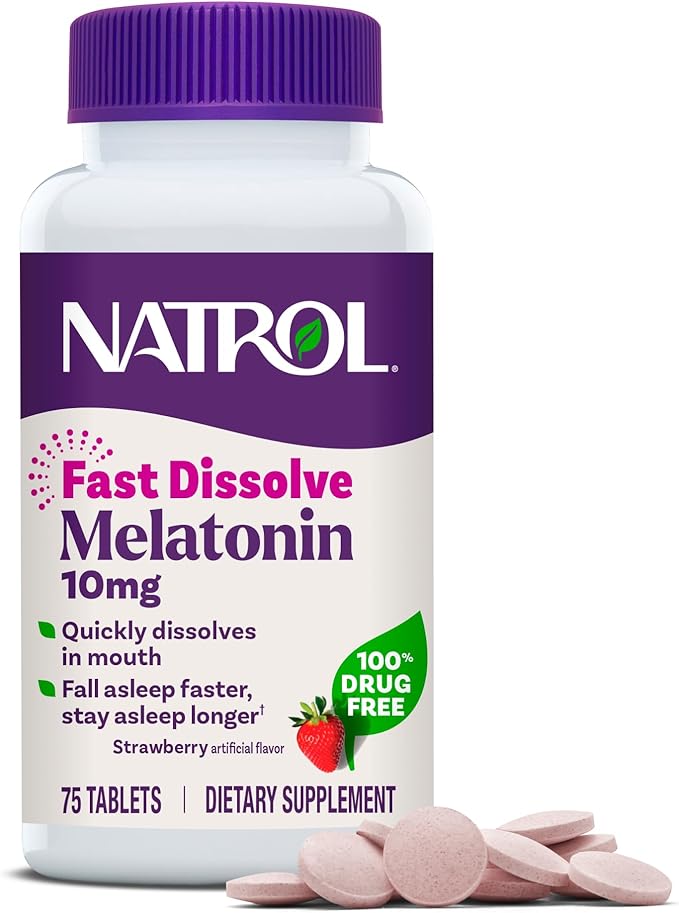 Natrol Melatonin 10mg Fast Dissolve Tablets - Strawberry Flavor, 75 Count, Sleep Support, Fast Dissolve Melatonin for Adults, 75-Day Supply