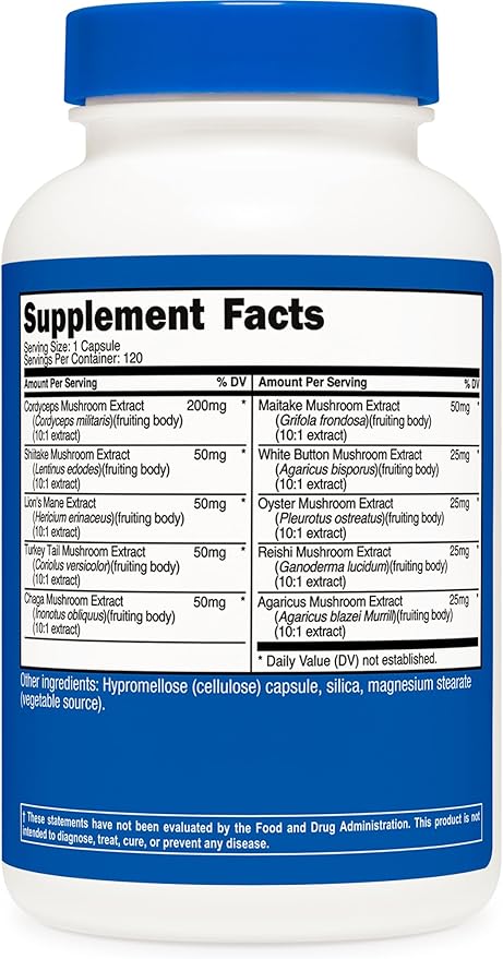 Nutricost Mushroom Complex Supplement, 120 Capsules for 120 Servings per Bottle - 10 Mushroom Blend (Includes Reishi, Maitake, Shiitake, Lion's Mane, and More) - Non-GMO and Gluten Free