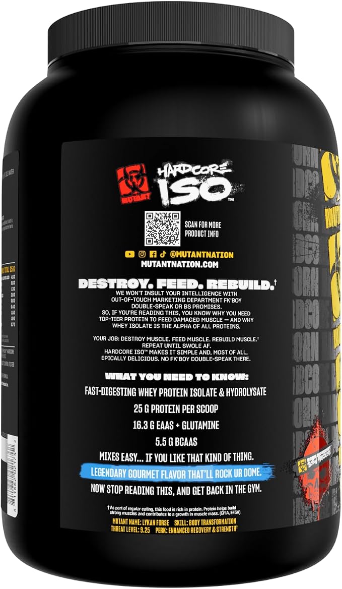 Mutant Harcode ISO Whey Protein Isolate Powder Acts Fast to Help Recover, Build Muscle, Bulk and Strength, 1.6 lb (Cookies & Cream)