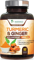 Turmeric Curcumin Supplement - 95% Curcuminoids with Organic Turmeric & Ginger, BioPerine Black Pepper Extract for Best Absorption, Natural Vegan Joint Support, Non-GMO, Bottled in USA - 180 Capsules