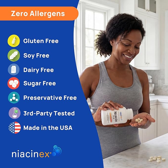 Niacin 500mg Extended Time Release, 200 Tablets, Minimal to No-Flush, Vitamin B3 Supplement - Cholesterol Balance, Nicotinic Acid Vegan, cGMP, made in the USA