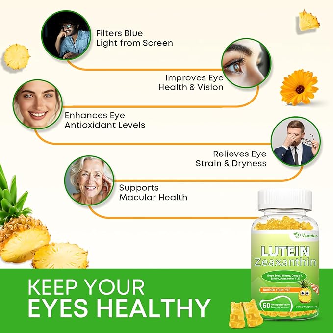 Lutein 20 mg with Zeaxanthin Gummies, Lutein and Zeaxanthin Supplements with Eye Vitamins C, E, Bilberry for Eye Health - 120Cts