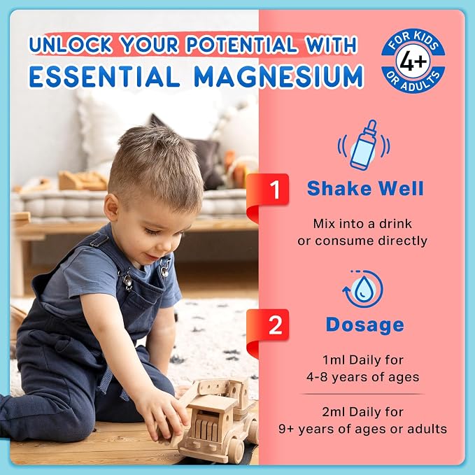 Magnesium Glycinate Liquid for Kids, Kids Magnesium Drops with L-Theanine, Calcium, Zinc, Vitamin D3 K2 for Sleep, Calm, Mood, Relaxation, Focus, Brain, Bones, Natural Cherry Flavor 2 Fl Oz