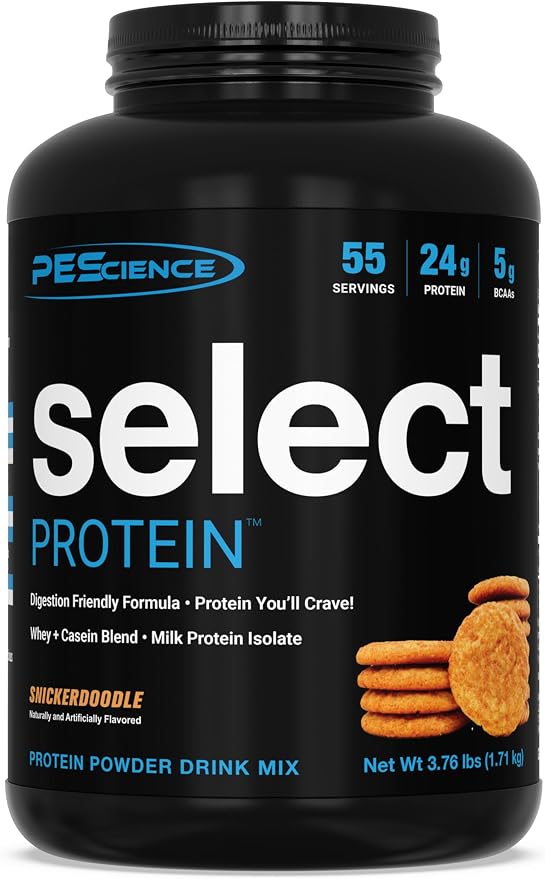 PEScience Select Protein Powder, Whey and Casein Blend, Lean Protein Powder for Women and Men, Low Calorie, Low Carb, Keto Friendly, Gluten Free, Snickerdoodle - 55 Servings