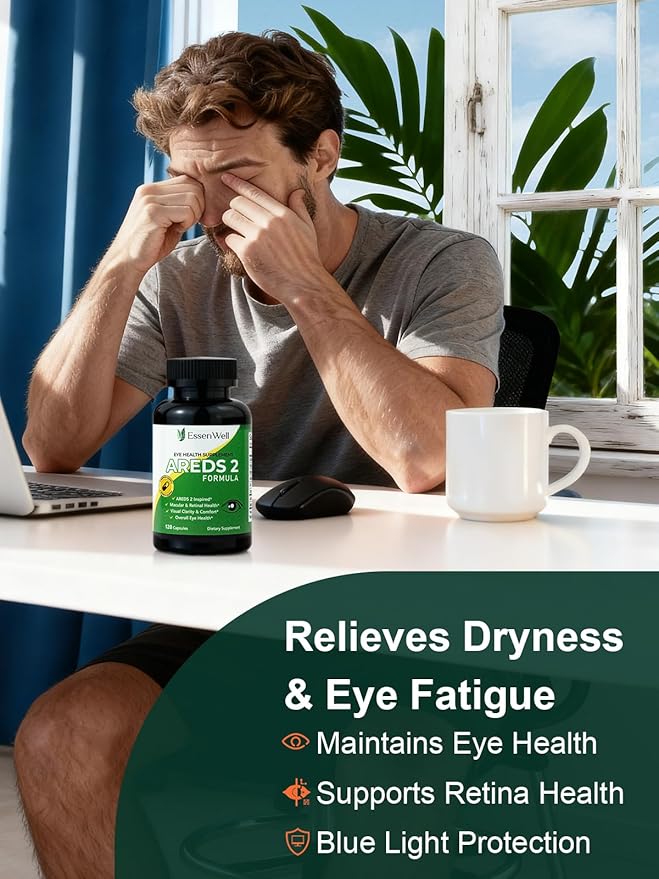 AREDS 2-120 Capsules + Multivitamin, Lutein and Zeaxanthin 20mg, 2-in-1 Eye Vitamin, Contains Vitamin C, D, E & Zinc