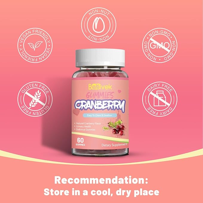 Cranberry Gummies 1000mg, Supplements for Women, with D-Mannose 250mg, Womens Probiotic Gummies, Urinary Tract Health, Cranberry Flavor, NO GMOs, 60 Count