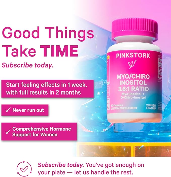 Pink Stork Myo-Inositol & D-Chiro Inositol: 3.6:1 Blend to Support Fertility, Hormone Balance for Women - Ovarian Function, Ovulation, Conception, and Period Support Supplement - 60 Capsules