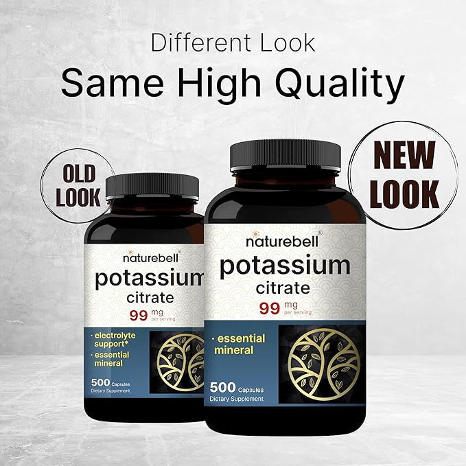 Potassium Citrate Supplement 99mg, 500 Capsules | Chelated Mineral Supplements – Essential Mineral Electrolyte – Non-GMO, Gluten Free