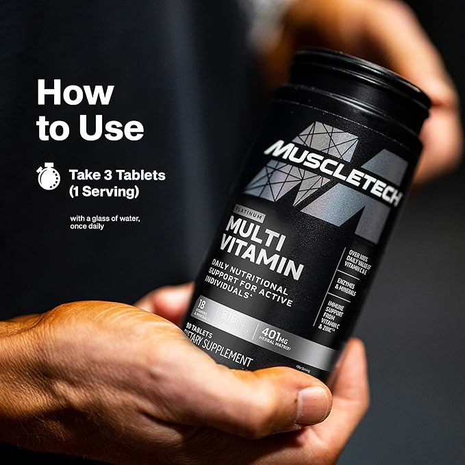 MuscleTech Platinum Multivitamins for Men & Women - Multi-Vitamin Supplement for Immune Support - 18 Vitamins & Minerals, Vitamin A C D E B6 B12 - Daily Workout Supplements for Men - 90 Capsules