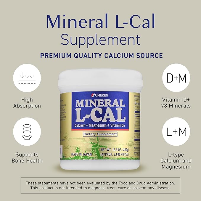 Mineral L-Cal Calcium with Vitamin D3, 12 Month Supply, Water Soluble Ball Format with Magnesium & Minerals, Fast Absorbing Calcium Magnesium D3 Supplement, 3,600 Balls per Bottle, 360g, Pack of 2