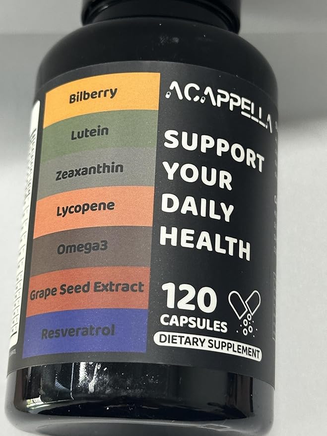 ACAPPELLA Grape Seed Extract Capsules with Omega 3 Capsules Bilberry Lutein Zeaxanthin Lycopene Resveratrol Supplement - 120 Count