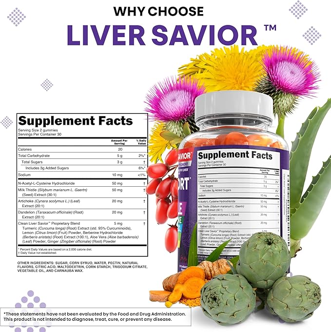 Clean Nutra Liver Cleanse Detox & Repair Gummies | Milk Thistle Gummy Liver Support Vitamins | Dandelion, Artichoke, Aloe Vera, Ginger, Berberine, Lemon, N-Acetyl-L-Cysteine, Turmeric Supplement HCL