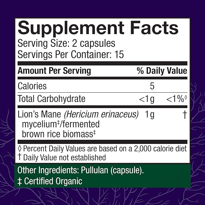 Host Defense Mushrooms Lion's Mane - Brain Health Support Supplement for Focus & Memory Function - Immune & Nervous System Support Supplement- 30 Capsules