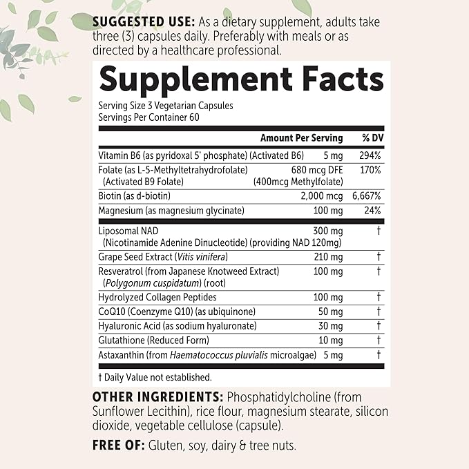 Micro Ingredients Liposomal NAD+ for Women Complex, 180 Veggie Capsules | NMN Pathway Supplement | 12-in-1 Advanced NAD Formula with Resveratrol, Hyaluronic Acid, Glutathione, & Collagen