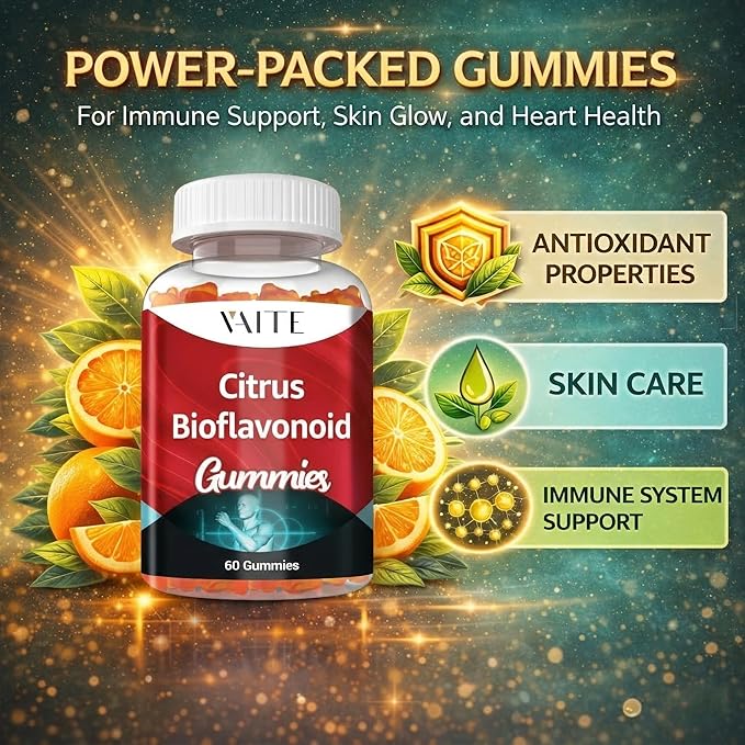 VAITE Citrus Bioflavonoid Complex Supplement 1000mg – Antioxidant Properties, Citrus-Derived Bioflavonoids, Sugar-Free Chewable Formula, Non-GMO, Gluten-Free, Soy-Free, Daily Use, 60 Gummies