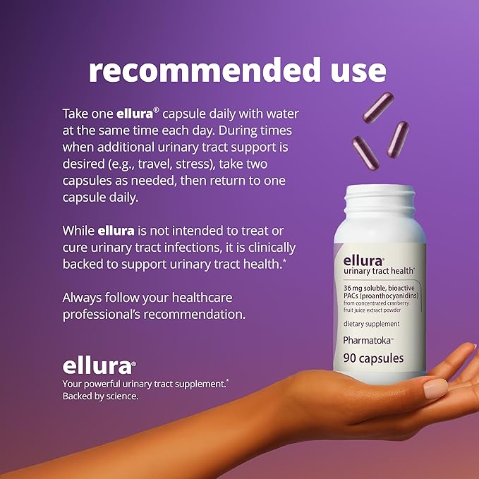 ellura 36 mg Clinically Backed Soluble, Bioactive PACs – 100% Concentrated Cranberry Fruit Juice Extract, for Urinary Tract Health, 90 Capsules