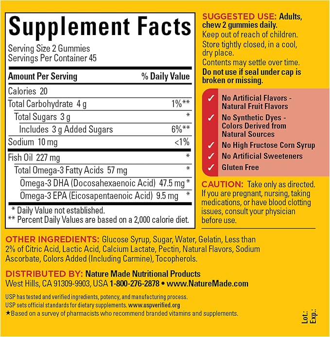 Nature Made Fish Oil Omega 3 Gummies, Omega 3 Fish Oil Supplements, Healthy Heart Support, 90 Gummies, 45 Day Supply