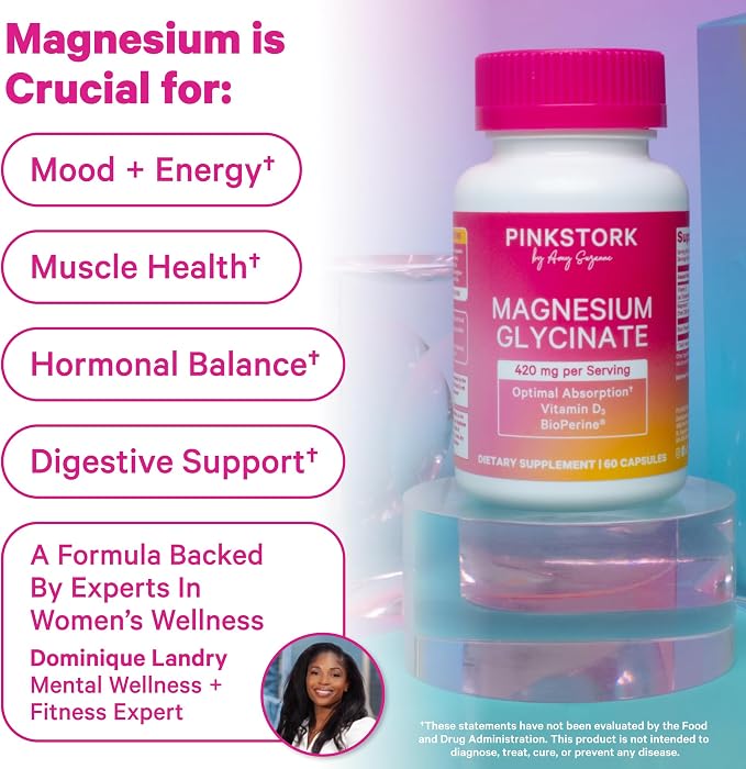 Pink Stork Magnesium Glycinate with Vitamin D - Magnesium Supplement for Women to Support Natural Calm - 2 Pack